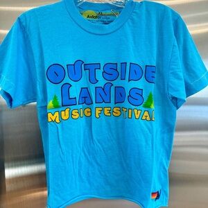 NWT Aviator Nation Outside Lands Festival 2024 Neon Blue Women’s Boyfriend Tee